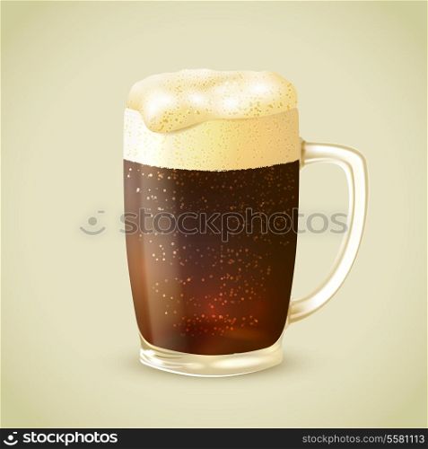 Cool frosty glass mug of cold dark beer with foam emblem vector illustration