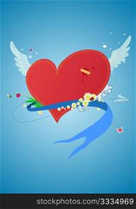 Cool funky red heart flying in the sky. Great for Valentines Day and wedding postcards