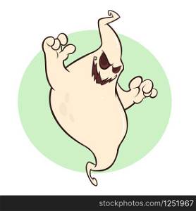 Cool ghost phantom cartoon. Halloween vector illustration of flying ghost mascot