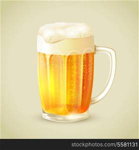 Cool glass mug of cold golden beer with foam emblem vector illustration