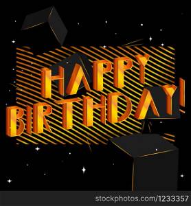Cool Happy Birthday card with black cubes. Vector Birthday invitation or greeting card.