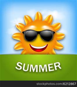 Cool Happy Summer Sun in Sunglasses. Illustration Cool Happy Summer Sun in Sunglasses - Vector