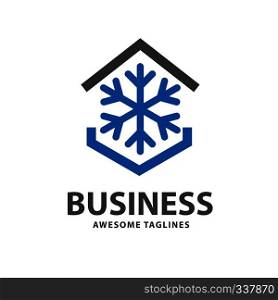 cool house logo with snowflake and roofing symbol