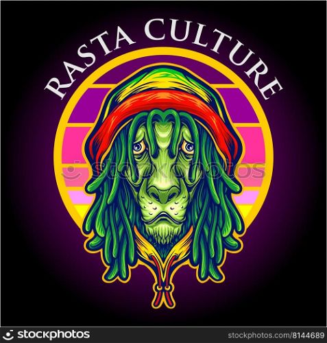 Cool lion head rasta with hat reggae vector illustrations for your work logo, merchandise t-shirt, stickers and label designs, poster, greeting cards advertising business company or brands