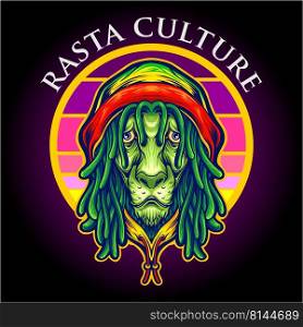 Cool lion head rasta with hat reggae vector illustrations for your work logo, merchandise t-shirt, stickers and label designs, poster, greeting cards advertising business company or brands
