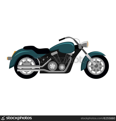 Cool motorcycle isolated on white background. Vehicle on two wheels, biker CHOPPER. ?lassic bike for riding in a flat style. Vector illustration