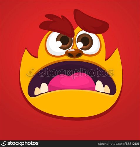 Cool red monster animal face. Cartoon vector illustration of yeti or bigfoot