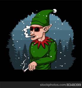 cool santa claus elf merry christmas vector illustration