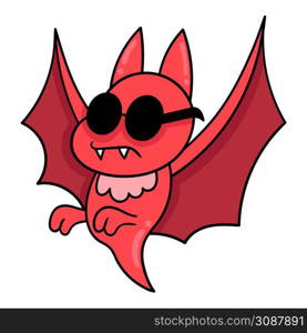 cool styled red bat flying wearing sunglasses