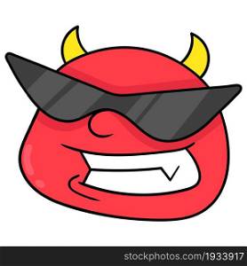 cool stylish horned red devil head wearing sunglasses