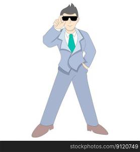 cool young successful and rich boss standing in style. vector design illustration art