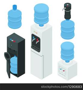 Cooler water icons set. Isometric set of cooler water vector icons for web design isolated on white background. Cooler water icons set, isometric style