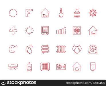 Cooling heating symbols. Cool sun conditioning systems dry air and water vector icon set. Conditioner system icons for conditioning cooling and thermometer illustration. Cooling heating symbols. Cool sun conditioning systems dry air and water vector icon set