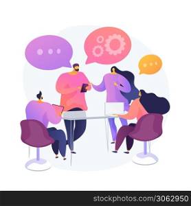 Cooperation and collaboration at work. Business meeting, coworkers briefing, employees teamwork. Colleagues in conference room discussing project. Vector isolated concept metaphor illustration. Workplace collaboration vector concept metaphor