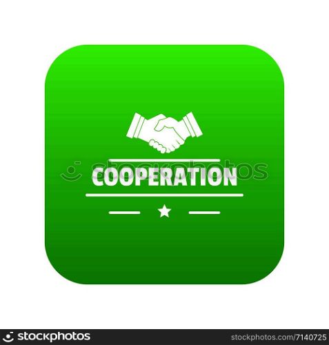 Cooperation icon green vector isolated on white background. Cooperation icon green vector