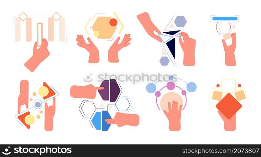 Cooperation metaphor. Hands collect abstract geometric shapes. Business solution, collaboration or teamwork. Creative analytics utter vector concept. Illustration teamwork abstract metaphor. Cooperation metaphor. Hands collect abstract geometric shapes. Business solution, collaboration or teamwork. Creative analytics utter vector concept