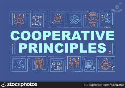 Cooperative work principles word concepts dark blue banner. Business company. Infographics with icons on color background. Isolated typography. Vector illustration with text. Arial-Black font used. Cooperative work principles word concepts dark blue banner