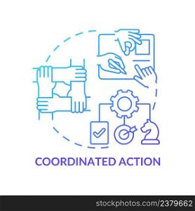 Coordinated action blue gradient concept icon. Team strategy and work. Synergy. ILAP principle abstract idea thin line illustration. Isolated outline drawing. Myriad Pro-Bold fonts used. Coordinated action blue gradient concept icon