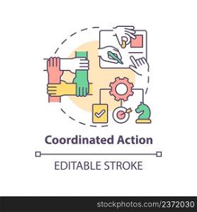 Coordinated action concept icon. Team strategy. Synergy. ILAP principle abstract idea thin line illustration. Isolated outline drawing. Editable stroke. Arial, Myriad Pro-Bold fonts used. Coordinated action concept icon