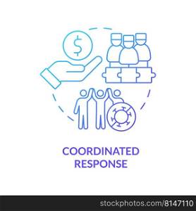 Coordinated response blue gradient concept icon. Pandemic preparedness abstract idea thin line illustration. Cooperation among healthcare workers. Isolated outline drawing. Myriad Pro-Bold font used. Coordinated response blue gradient concept icon