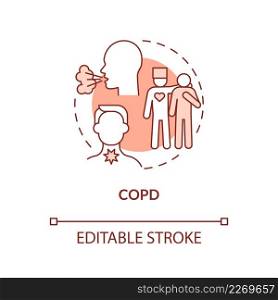 COPD orange concept icon. Lung disease. Illnesses to ask for palliative care abstract idea thin line illustration. Isolated outline drawing. Editable stroke. Arial, Myriad Pro-Bold fonts used. COPD orange concept icon