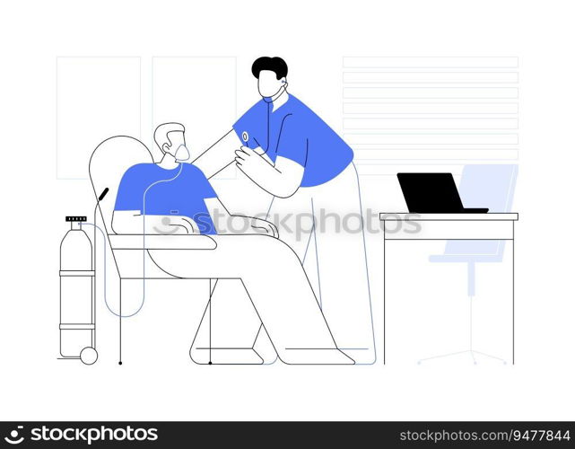 COPD treatment abstract concept vector illustration. Man with oxygen at doctors appointment lack, chronic obstructive pulmonary disease treatment, medical examination abstract metaphor.. COPD treatment abstract concept vector illustration.