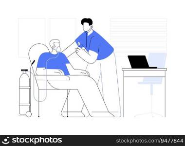 COPD treatment abstract concept vector illustration. Man with oxygen at doctors appointment lack, chronic obstructive pulmonary disease treatment, medical examination abstract metaphor.. COPD treatment abstract concept vector illustration.