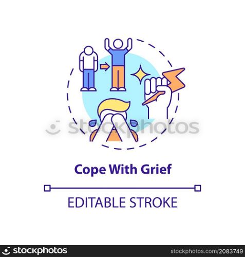 Cope with grief concept icon. Emotional support group abstract idea thin line illustration. Bereavement community. Isolated outline drawing. Editable stroke. Roboto-Medium, Myriad Pro-Bold fonts used. Cope with grief concept icon