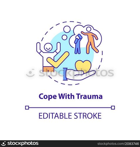 Cope with trauma concept icon. Help with mental health issue abstract idea thin line illustration. PTSD treatment. Isolated outline drawing. Editable stroke. Roboto-Medium, Myriad Pro-Bold fonts used. Cope with trauma concept icon