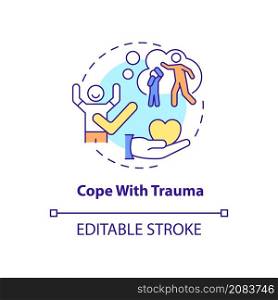 Cope with trauma concept icon. Help with mental health issue abstract idea thin line illustration. PTSD treatment. Isolated outline drawing. Editable stroke. Roboto-Medium, Myriad Pro-Bold fonts used. Cope with trauma concept icon