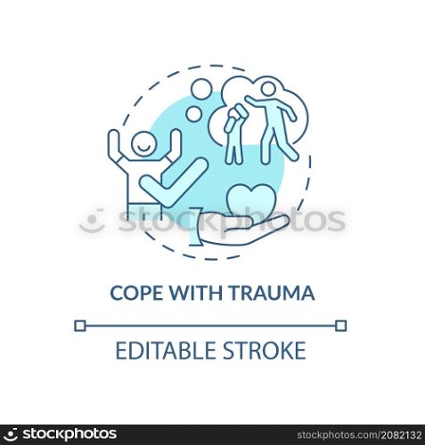 Cope with trauma turquoise concept icon. Recovery after traumatic event abstract idea thin line illustration. Isolated outline drawing. Editable stroke. Roboto-Medium, Myriad Pro-Bold fonts used. Cope with trauma turquoise concept icon