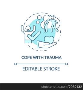 Cope with trauma turquoise concept icon. Recovery after traumatic event abstract idea thin line illustration. Isolated outline drawing. Editable stroke. Roboto-Medium, Myriad Pro-Bold fonts used. Cope with trauma turquoise concept icon