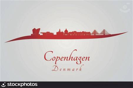 Copenhagen skyline in red and gray background in editable vector file