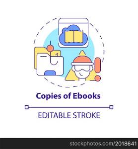 Copies of ebooks concept icon. Copyright infringement abstract idea thin line illustration. Illegally pirated books. Digital rights violations. Vector isolated outline color drawing. Editable stroke. Copies of ebooks concept icon