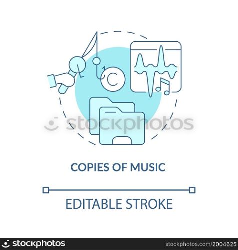 Copies of music blue concept icon. Illegal duplication abstract idea thin line illustration. Illegally download songs. Copyright infringement. Vector isolated outline color drawing. Editable stroke. Copies of music blue concept icon