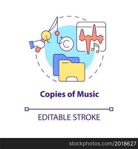 Copies of music concept icon. Illegal duplication abstract idea thin line illustration. Copyrighted music recordings. Copyright infringement. Vector isolated outline color drawing. Editable stroke. Copies of music concept icon