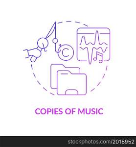 Copies of music purple gradient concept icon. Illegal duplication abstract idea thin line illustration. Musical compositions distributing. Copyright infringement. Vector isolated outline color drawing. Copies of music purple gradient concept icon