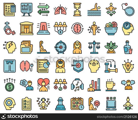 Coping skills icons set outline vector. Stress love. Meditation anxiety. Coping skills icons set vector flat