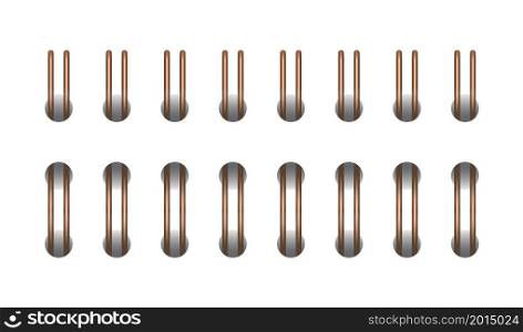 Copper horizontal wire spiral for open notebook and calendar. Metal spiral bindings for sheets of paper. Set vector illustration isolated on realistic style on white background.. Copper horizontal wire spiral for open notebook and calendar. Metal spiral bindings for sheets of paper. Set vector illustration isolated on realistic style on white background