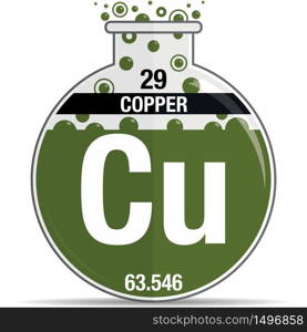 Copper symbol on chemical round flask. Element number 29 of the Periodic Table of the Elements - Chemistry. Vector image