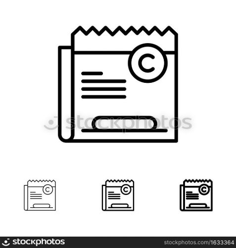 Copy, Copyright, Restriction, Right, File Bold and thin black line icon set