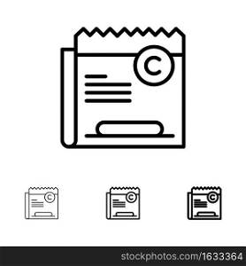Copy, Copyright, Restriction, Right, File Bold and thin black line icon set