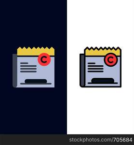 Copy, Copyright, Restriction, Right, File Icons. Flat and Line Filled Icon Set Vector Blue Background