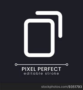 Copy pixel perfect white linear ui icon for dark theme. Duplicate digital file and text. Vector line pictogram. Isolated user interface symbol for night mode. Editable stroke. Poppins font used. Copy pixel perfect white linear ui icon for dark theme