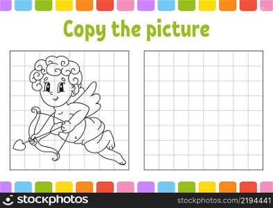 Copy the picture. Coloring book pages for kids. Education developing worksheet. Game for children. Handwriting practice. Valentine&rsquo;s Day. Cute cartoon vector illustration.