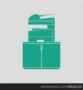 Copying machine icon. Gray background with green. Vector illustration.