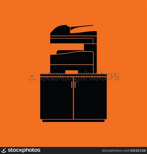 Copying machine icon. Orange background with black. Vector illustration.