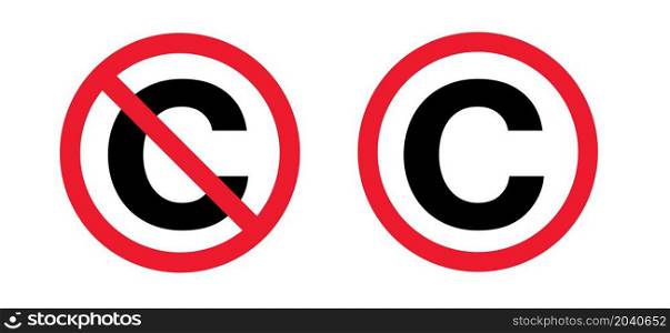 Copyright free, without legal recognition. Drawing c or ; symbol. Cartoon no Copyright icon. Free to use in the public domain. Non Copyrighted pictogram. Flat vector sign. Banner