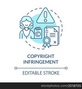 Copyright infringement blue concept icon. Online entrepreneurship risk abstract idea thin line illustration. Demonstrating ownership rights. Vector isolated outline color drawing. Editable stroke. Copyright infringement blue concept icon