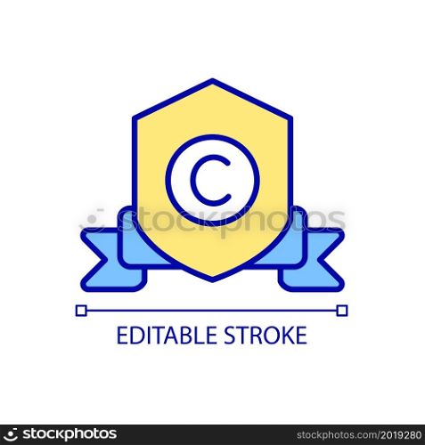 Copyright law RGB color icon. Work of authorship protection. Intellectual property law. Exclusive rights. Protect invention. Isolated vector illustration. Simple filled line drawing. Editable stroke. Copyright law RGB color icon